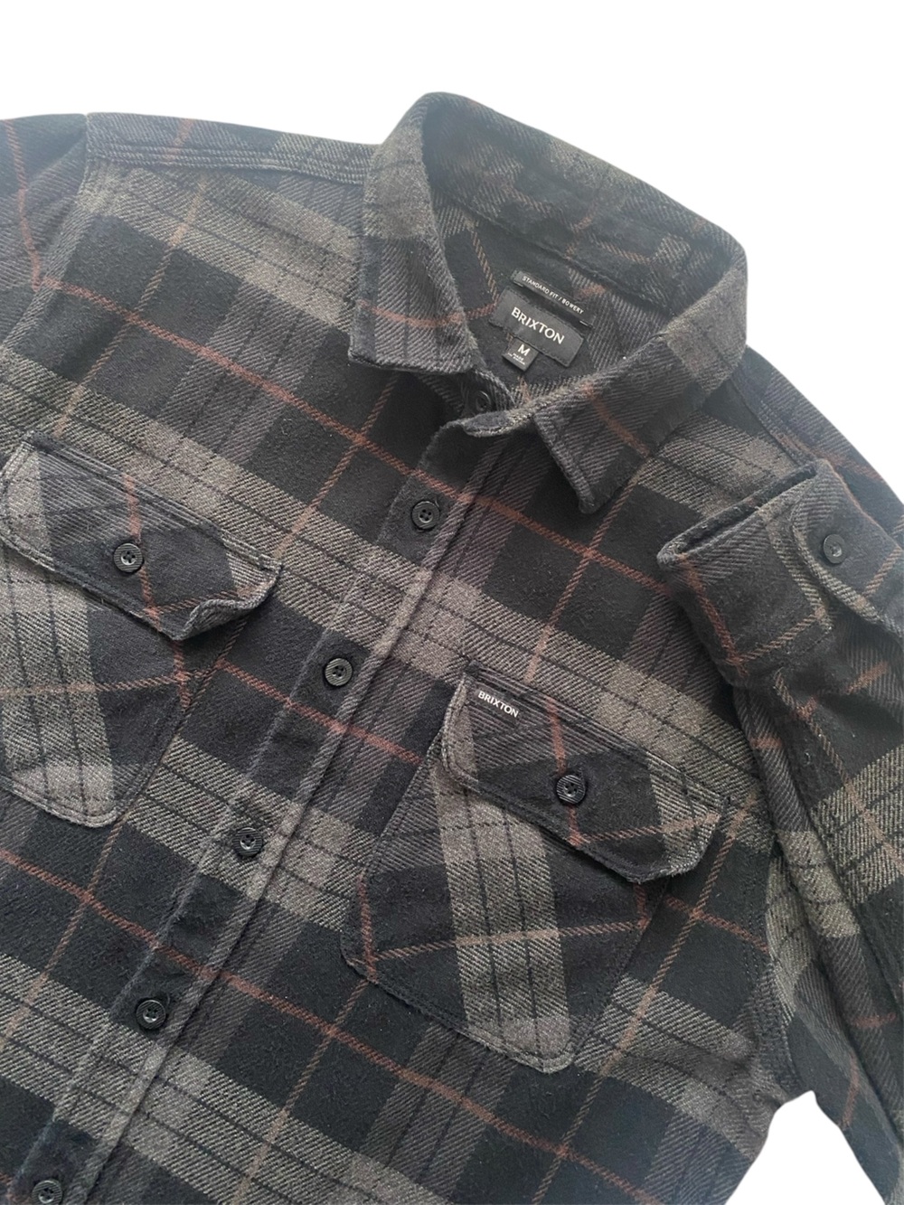 Brixton Bowery Standard Fit Charcoal Black Plaid Long Sleeve Shirt